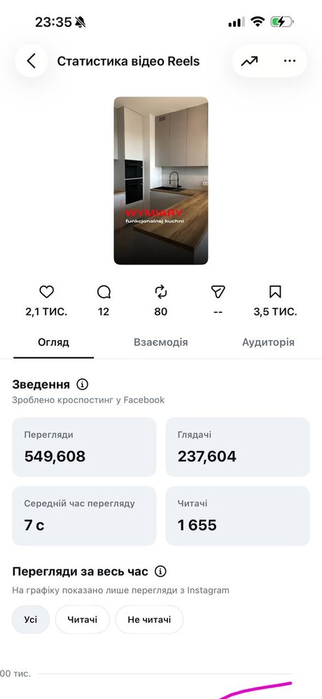 Статистика вірусного Reels студії WYMIARY