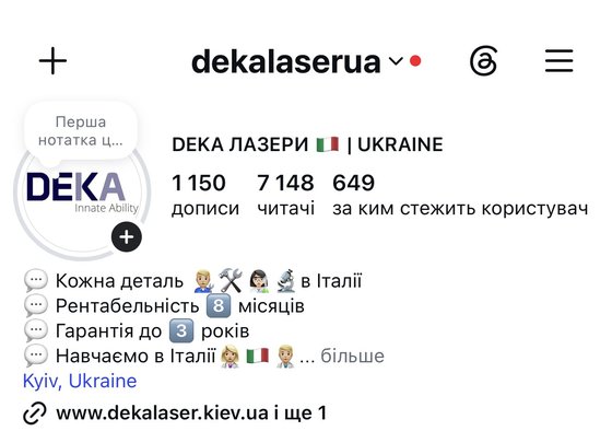 DEKA лазери — 7 148 підписників, зараз